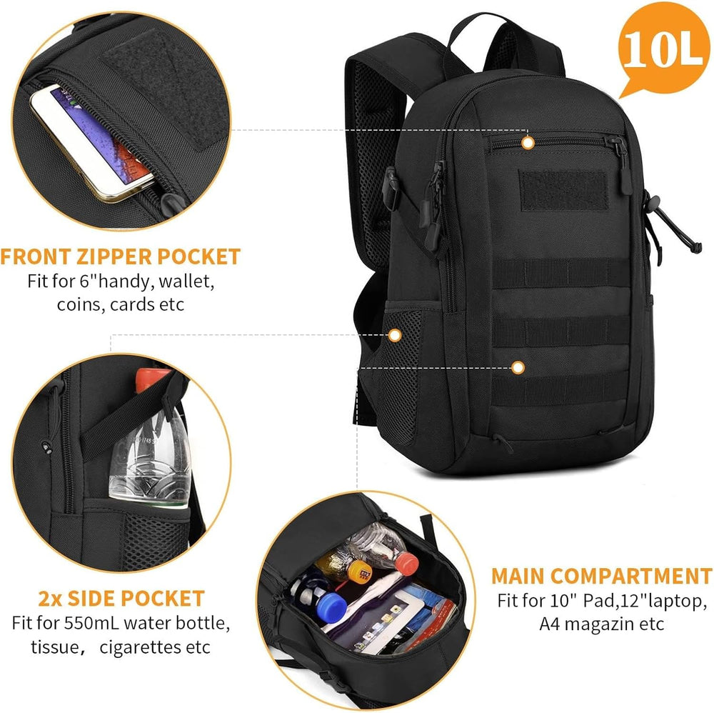 HUNTVP 10L Tactical Backpack Small Backpack Mini Daypack Military MOLLE Rucks...