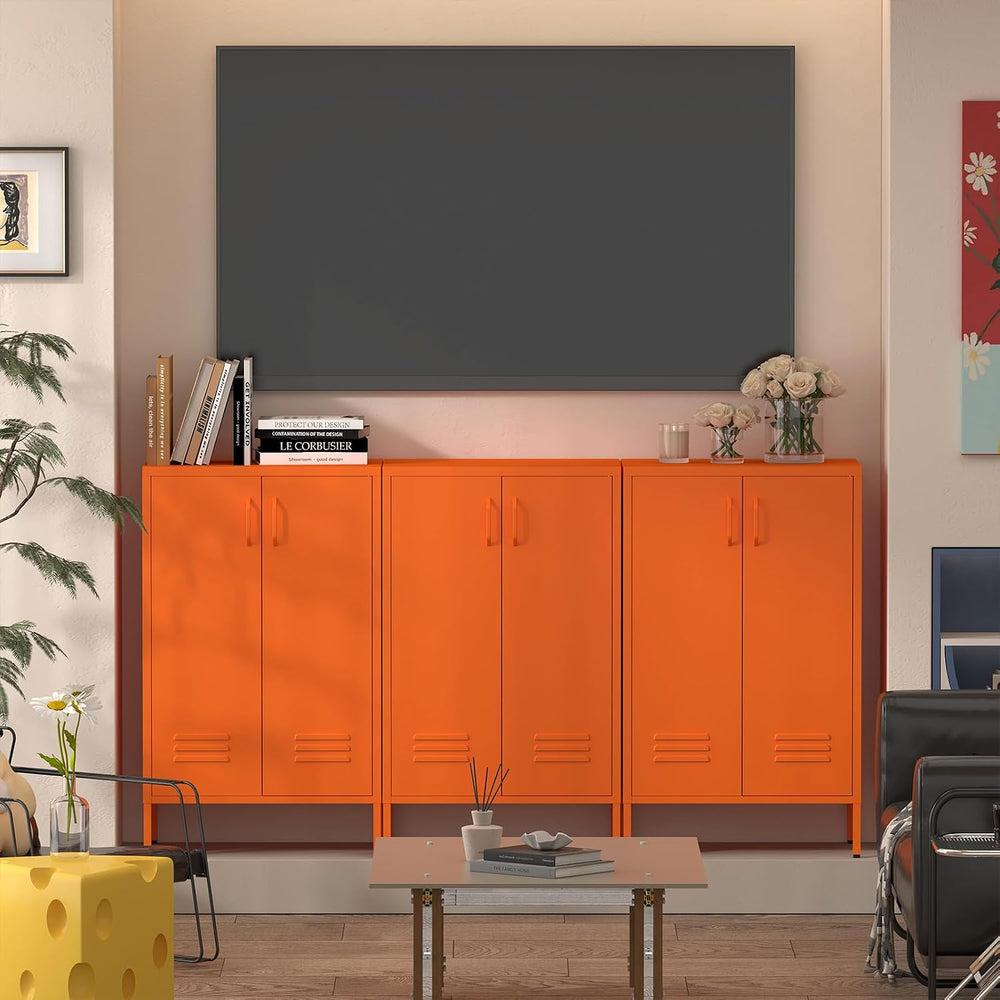 IRONFFICE Metal Storage Cabinets, Orange Cabinets with Adjustable Shelves, St...