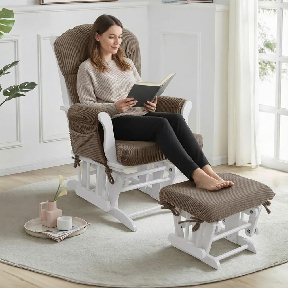 5PCS Glider Rocker Replacement Cushions with Storage Side Pockets, Coffee