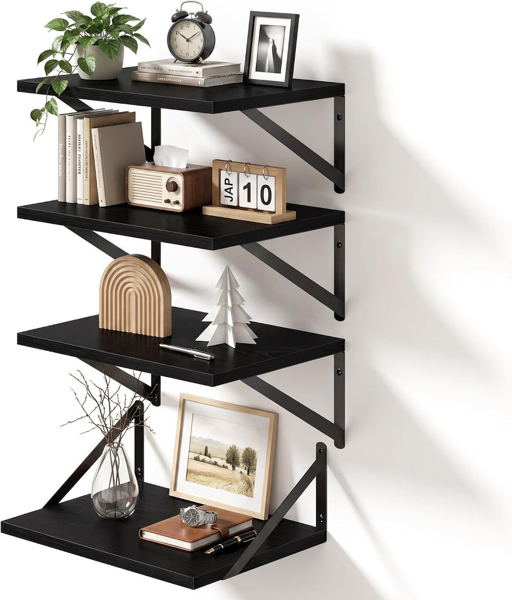 Vivelove 16" x 12" Deep Floating Shelves Set of 4, Rustic Wide Wall...