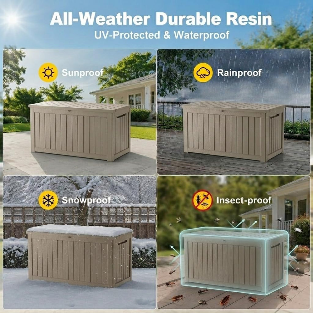 300 Gallon Outdoor Storage Box Resin Deck Box All Weather Waterproof Large Lo...