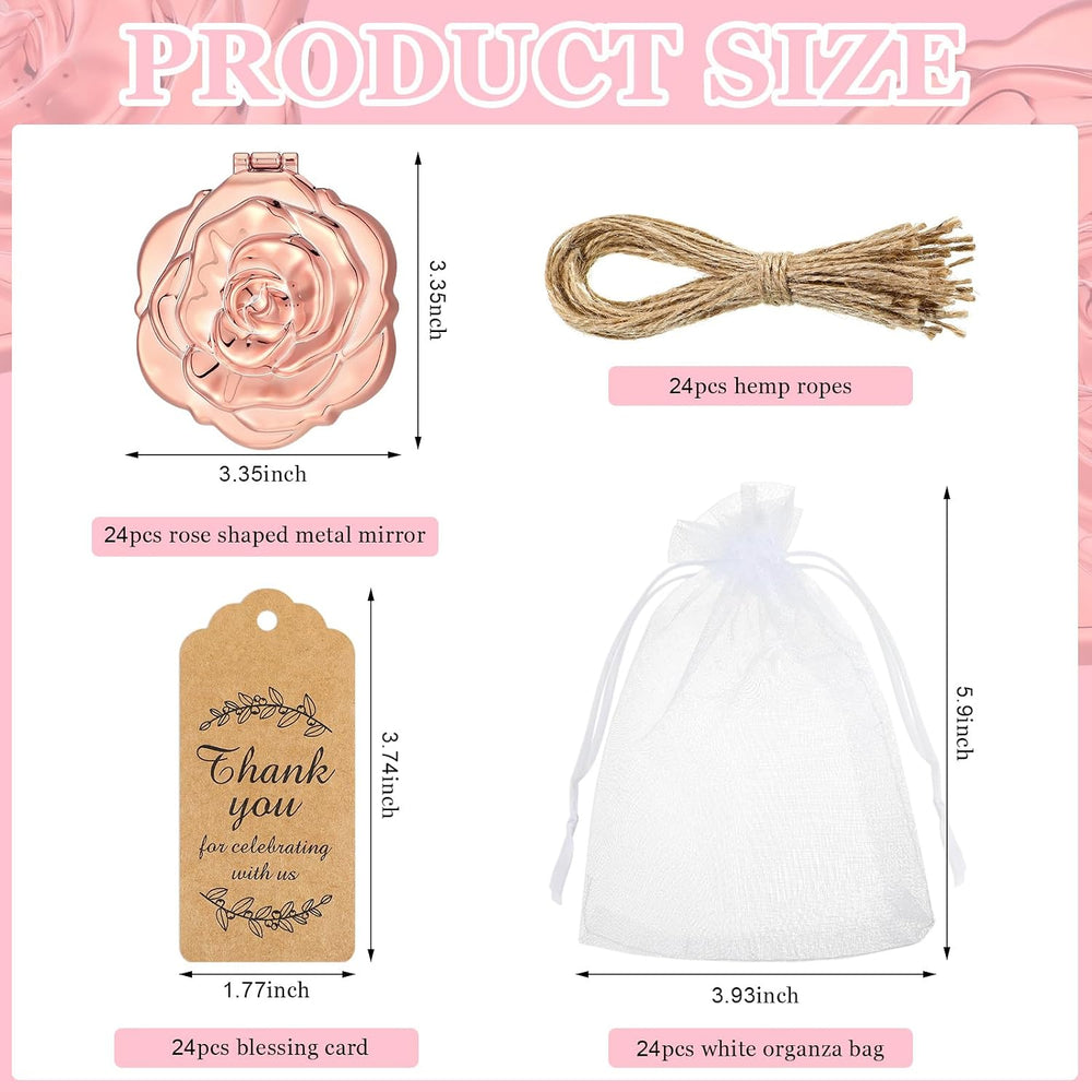 24 Sets Rose Compact Mirrors with Brush Bulk,Rose Gold