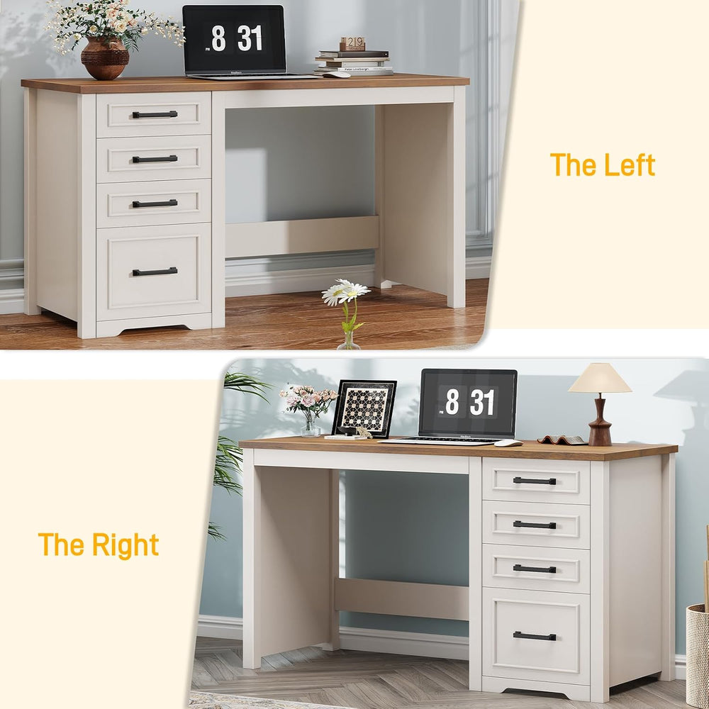 Vabches Farmhouse 49” Executive Desk with File Drawer, White Brown