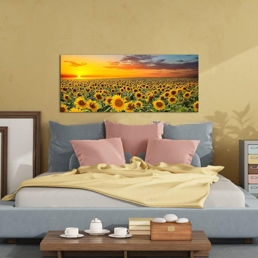 Sunflower Canvas Wall Art Brilliant Sunflower with Sunset Landscape Picture P...