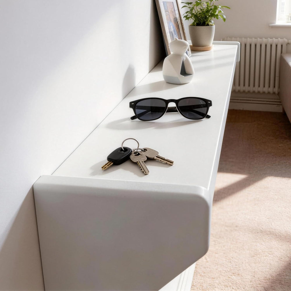 SKOLOO Wall Shelf with Hooks, 24-Inch White Coat Rack Wall Mount with Shelf O...