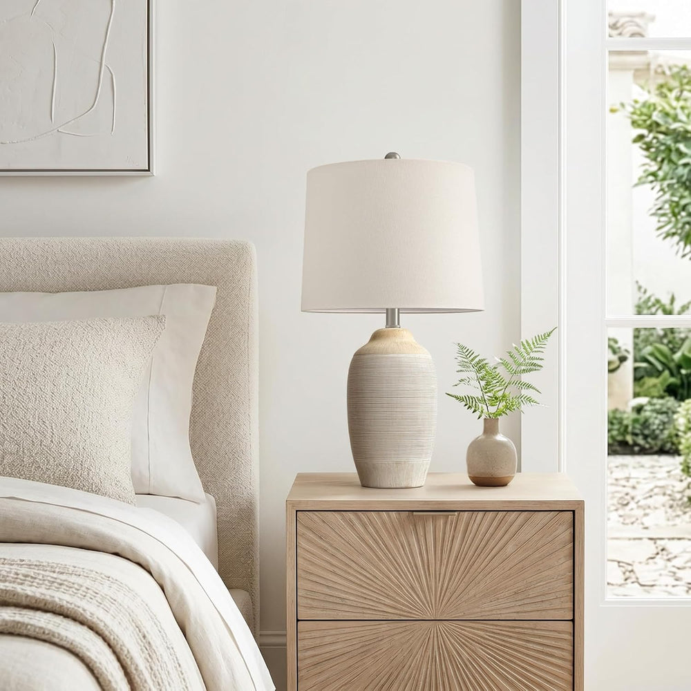 24.5" Ceramic Table Lamp for Living Room with Pre-Attached Shade