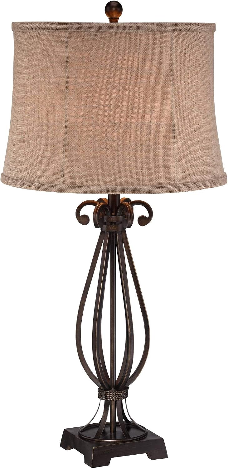 Regency Hill 32" Large Table Lamp Taos Scroll Metal Iron Bronze Brown