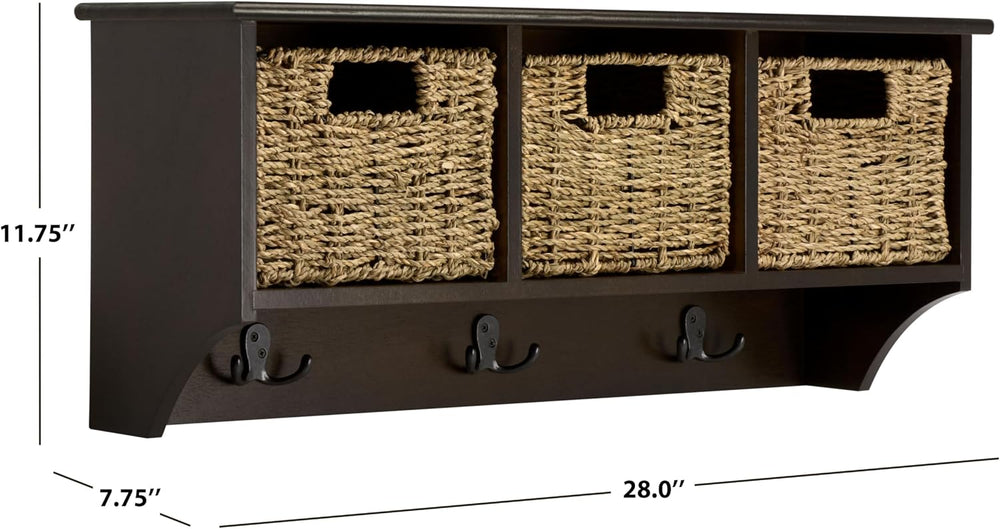 SAFAVIEH Home Collection - Finley Dark Chocolate Brown Wall Mounted 3-Basket ...