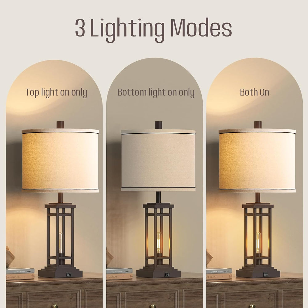 ROTTOGOON 27.5 Tall Farmhouse Table Lamps with USB C + USB A Charge Ports, Ru...