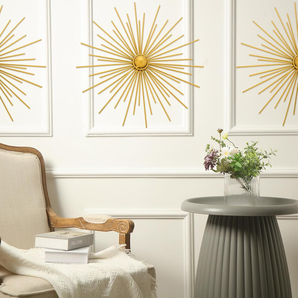 Barydat 6 Pcs Gold Sunburst Wall Decor Metal Bling Starbursts Wall Art
