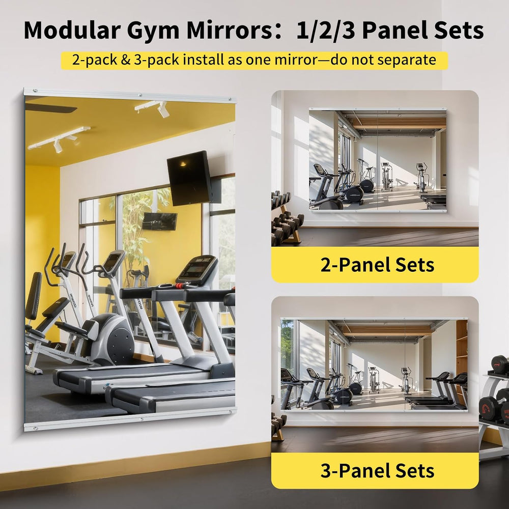 80x40 in Home Gym Mirrors,3-Pack,Frameless,Wall Mounted