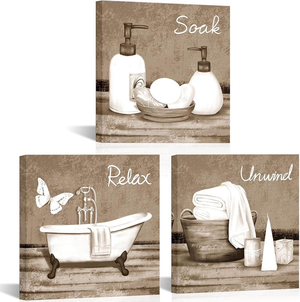 RnnJoile Beige Bathroom Pictures Wall Art Bathtub Spa Painting Prints Decorat...
