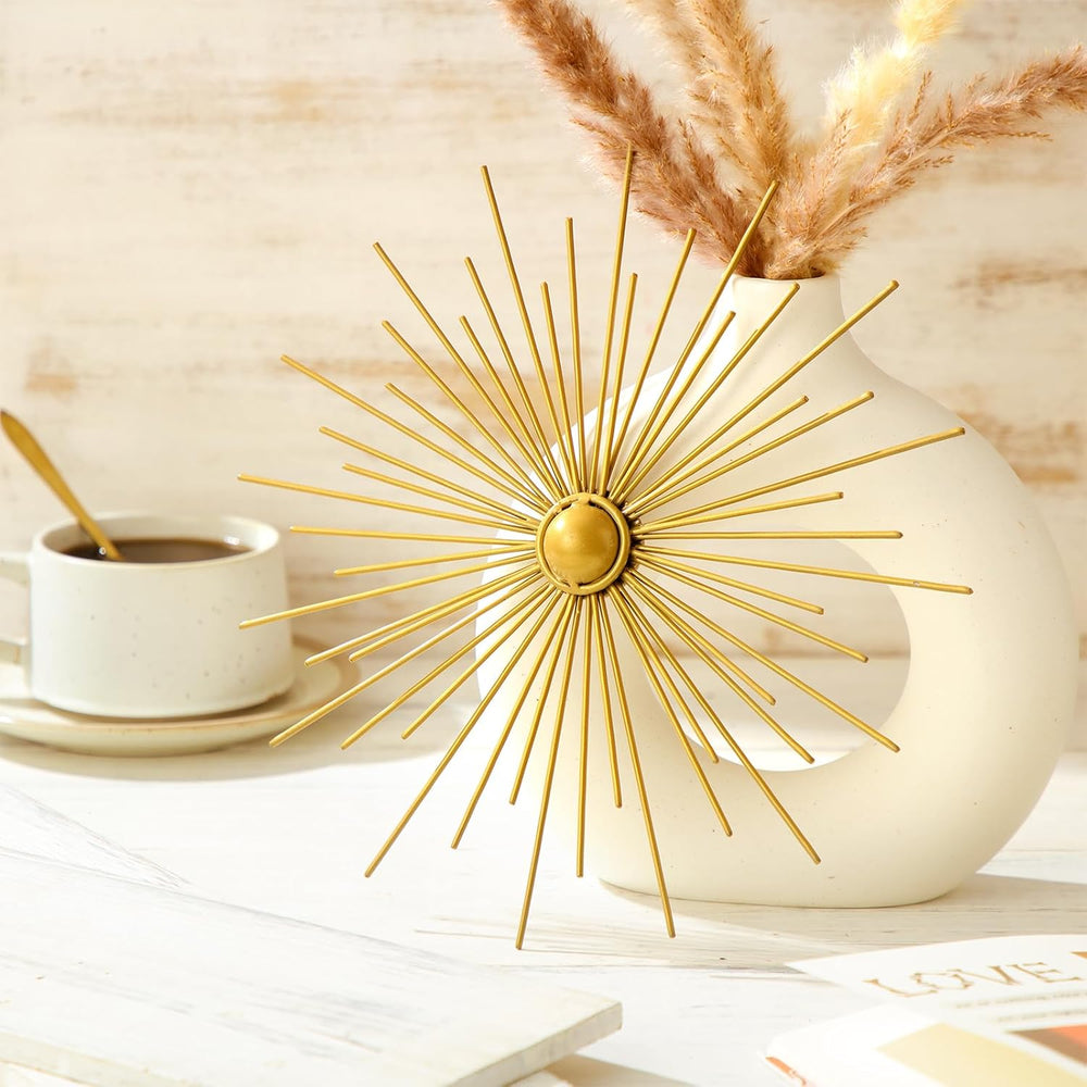 Barydat 6 Pcs Gold Sunburst Wall Decor Metal Bling Starbursts Wall Art