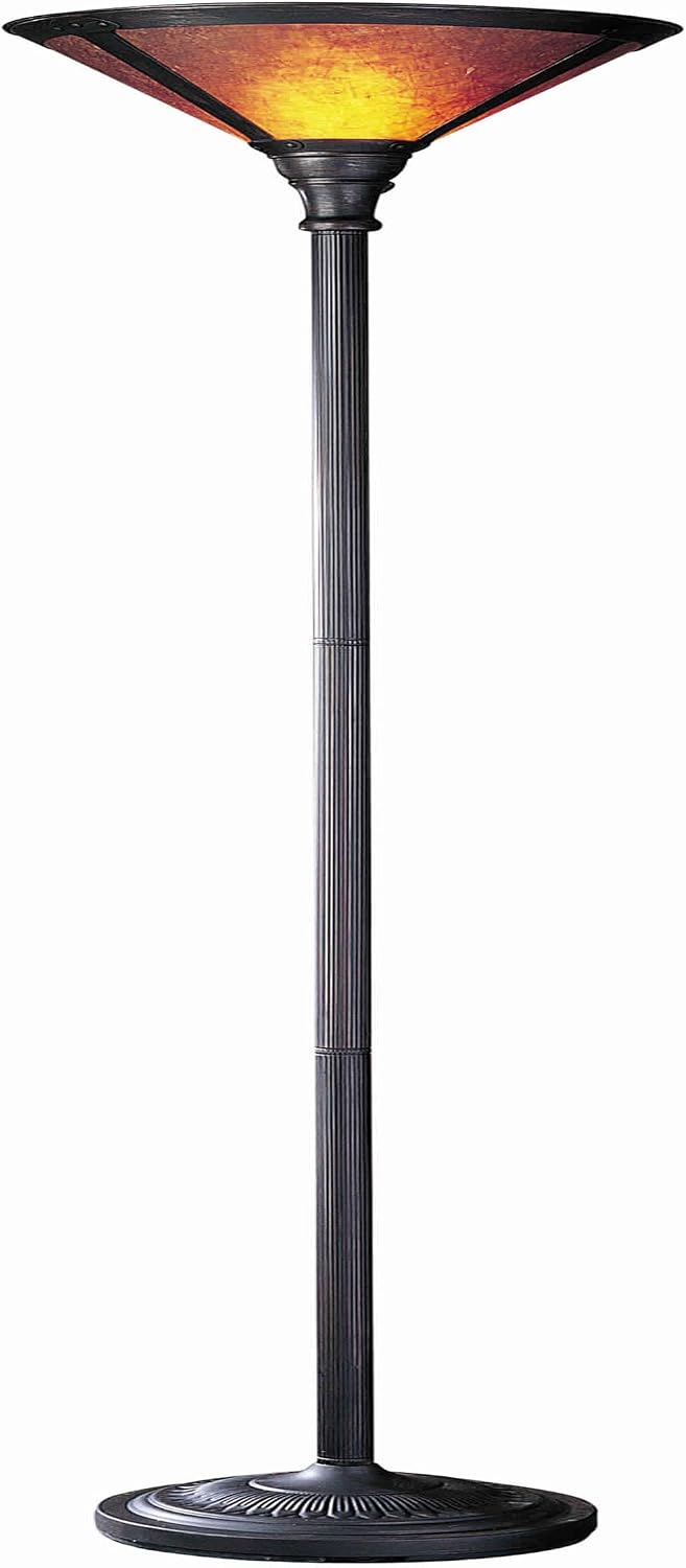 Benjara 3 Way Metal Body Torchiere Lamp with Conical Mica Shade, Bronze