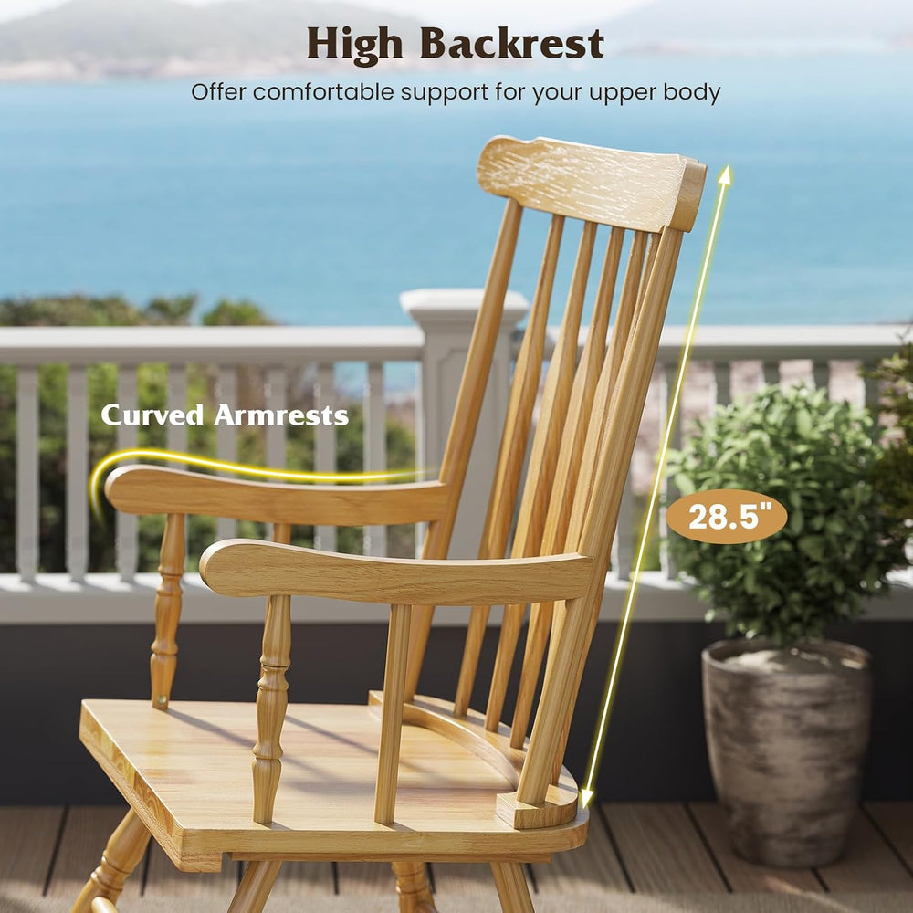 Tangkula Patio Rocking Chair, Solid Rubber Wood Frame, Natural, 1 Pack