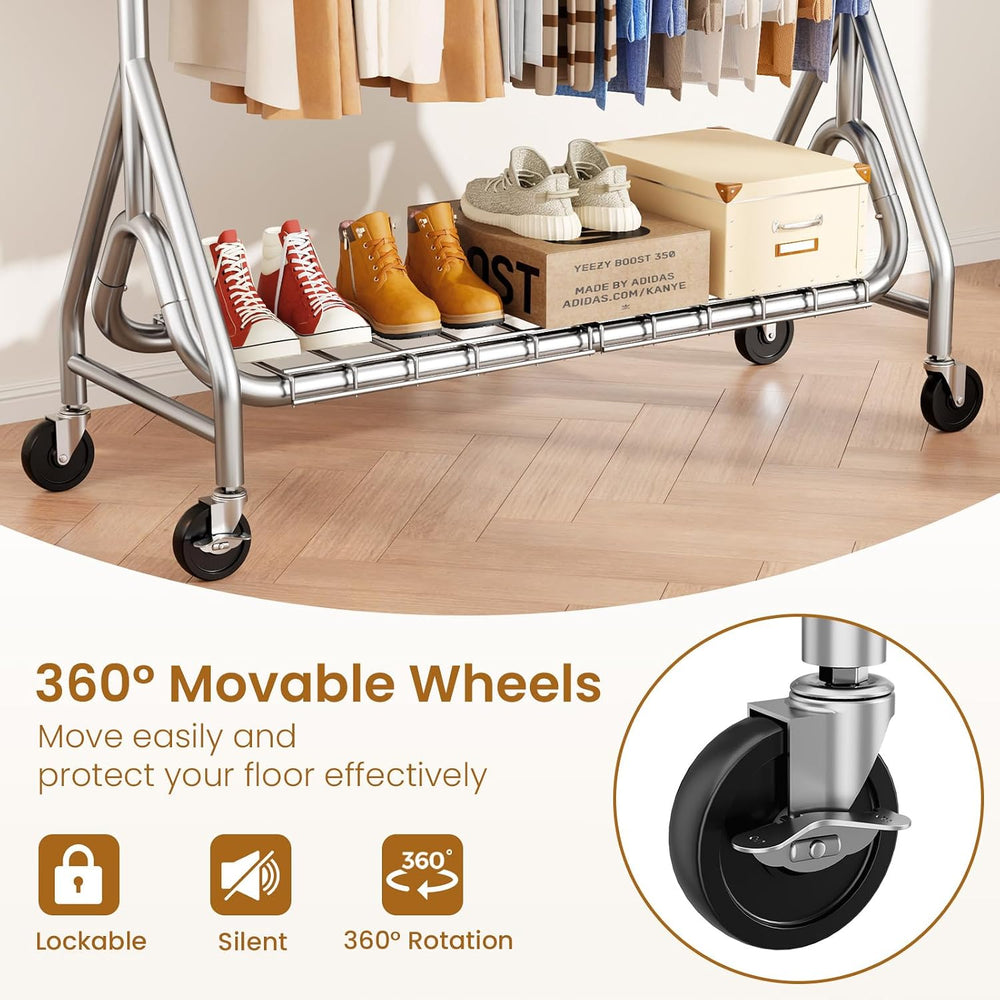 Heavy Duty Clothes Rack for Hanging Clothes, Double Rods Clothing Rack with L...