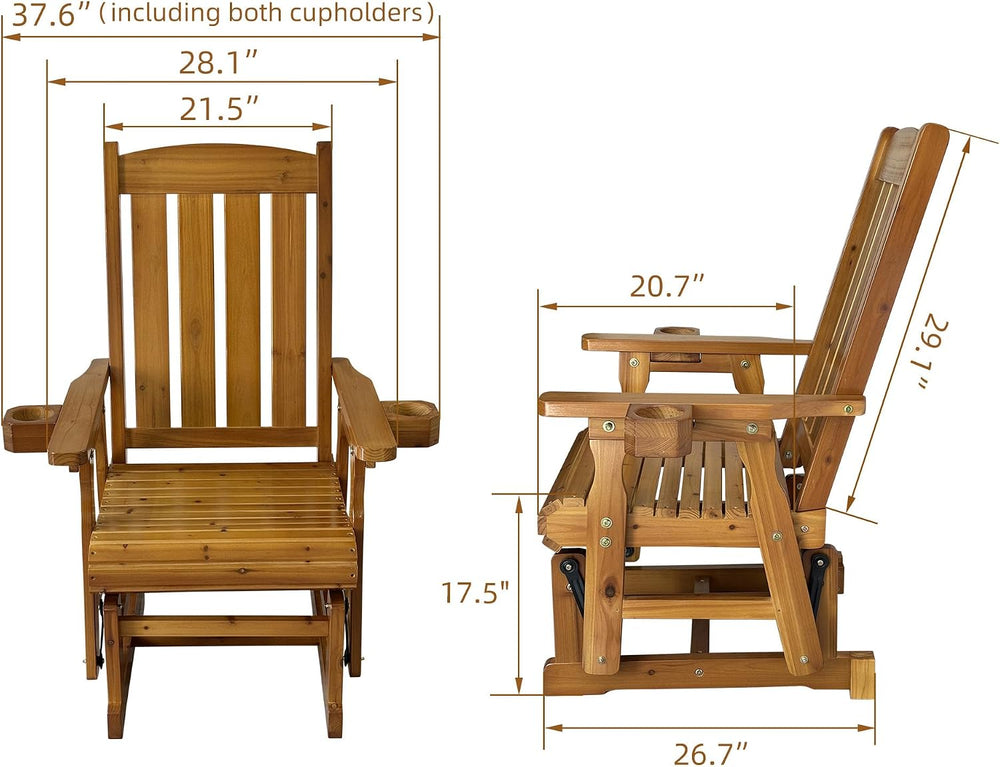 Fortune Candy Wooden Glider Chair, Cedar Tone, 1-Seater