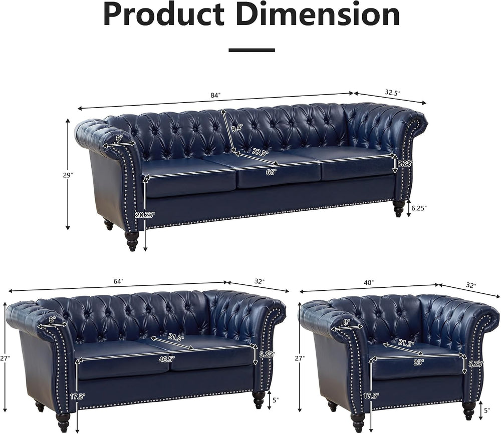 ORRD 2 Piece Chesterfield Faux Leather Sofa Couch Chair