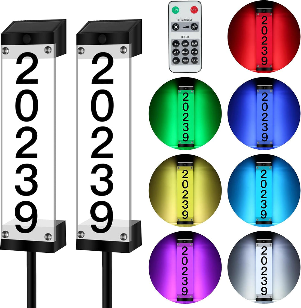 Solar House Numbers for Outside, Address Signs for Yard with Stake