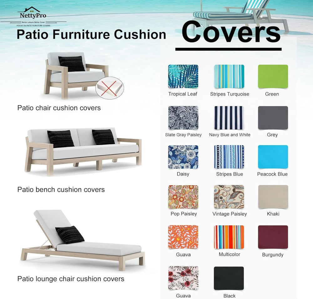 NettyPro Patio Chair Seat Cushion Covers Set 4, Waterproof Outdoor Furniture ...