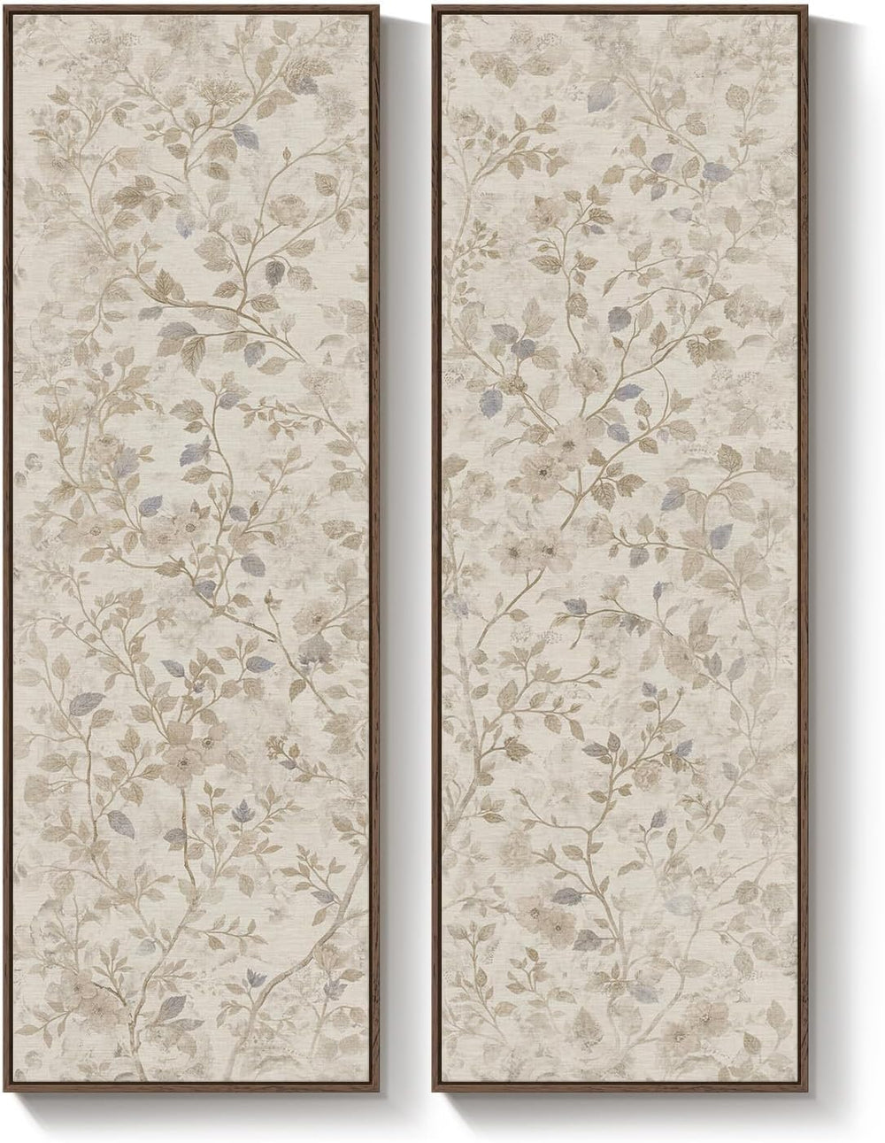 Framed Vertical Vintage Neutral Botanical Wall Art for Living Room, 60x20