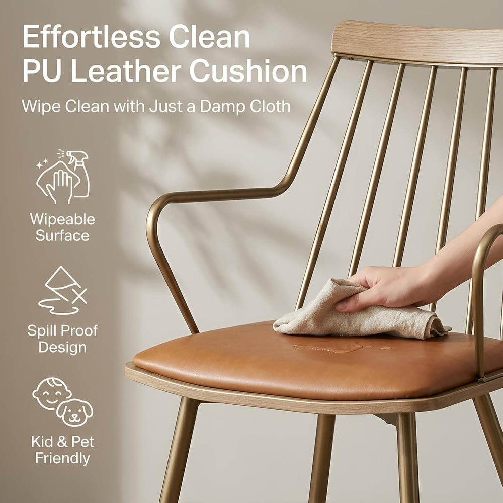 HNY Mid Century Modern Dining Chairs Set of 2, Brown Faux Leather Armchairs