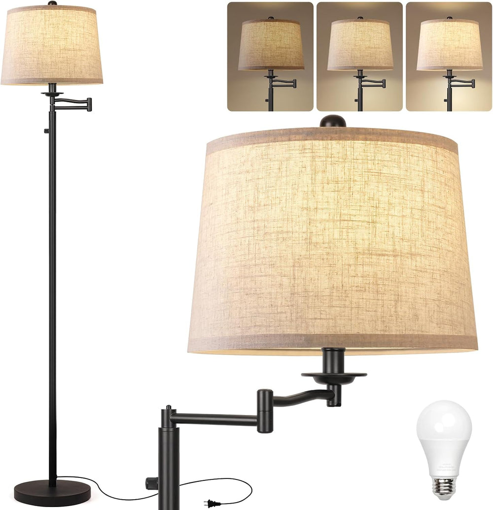 Ruiever Dimmer LED Floor Lamp,Tall Standing Lamp with Swing Arm,Black Lamp wi...