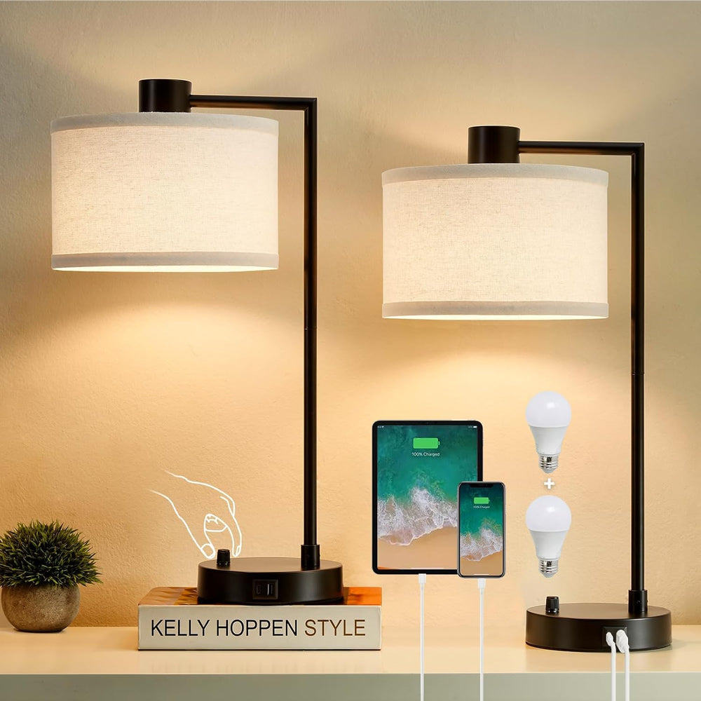 Luvkczc Table Lamp for Bedroom Set of 2 with USB C+A Ports, Fully Stepless Di...