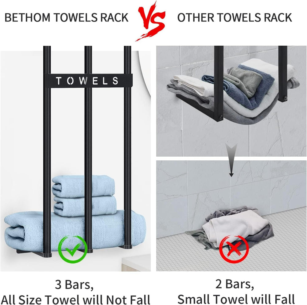 Bethom Towel Racks for Bathroom, Towel Storage Holder Space Saving, Black
