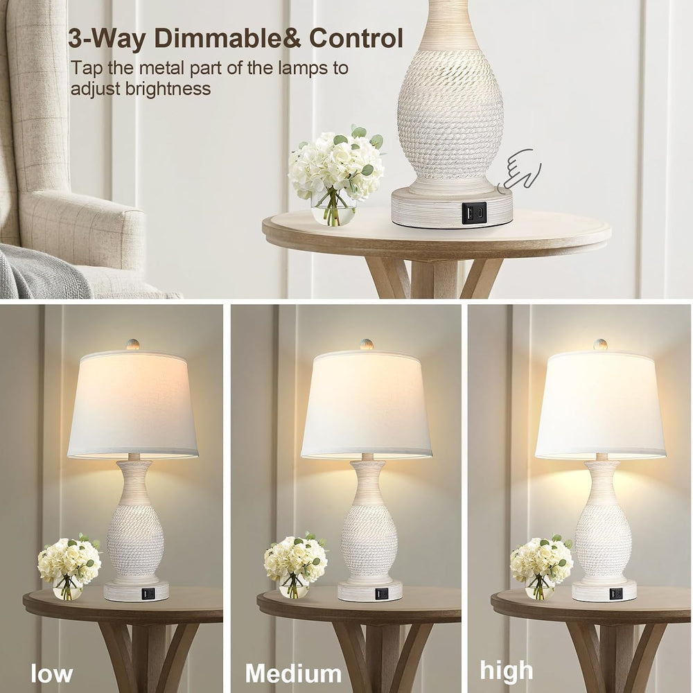 PARTPHONER Table Lamps Set of 2, Bedside Touch Lamp with USB C+A Charging Por...