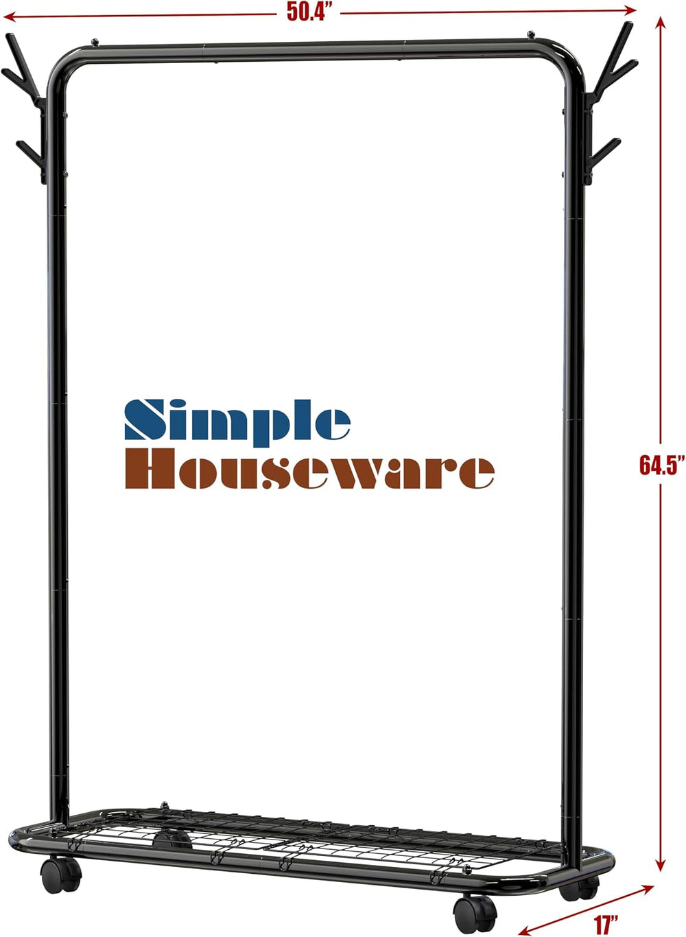 Simple Houseware Industrial Style 50.4" W Clothing Rack, Black