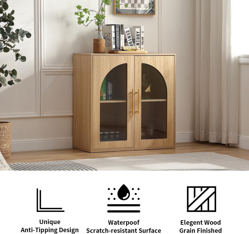 FOREST GRAVITY 31.5'' Display Sideboard Cabinet with Arched Glass Doors