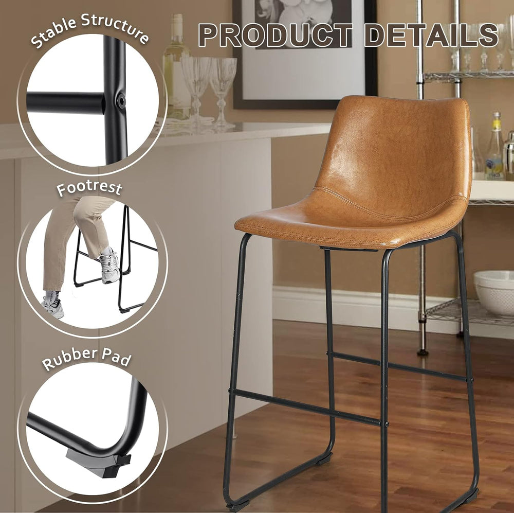 LEMBERI 26 inch Bar Stools Set of 3, Modern Counter Height Bar Stools, Faux L...