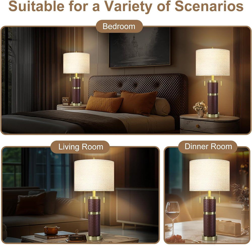 KIVDITZO 25" Woven Leather Table Lamps Set of 2 for Night Stand
