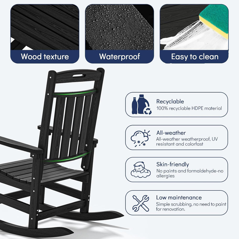 Plawdlik Outdoor Rocking Chair Set of 2, All-Weather Patio Rocker, Black