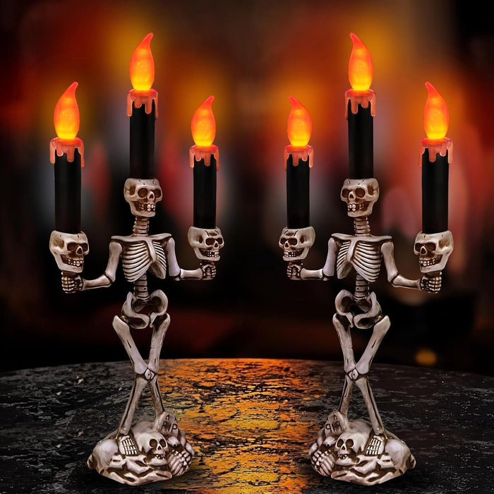 2 Pack Halloween Candelabra LED Flameless Candles Holder Table Centerpiece
