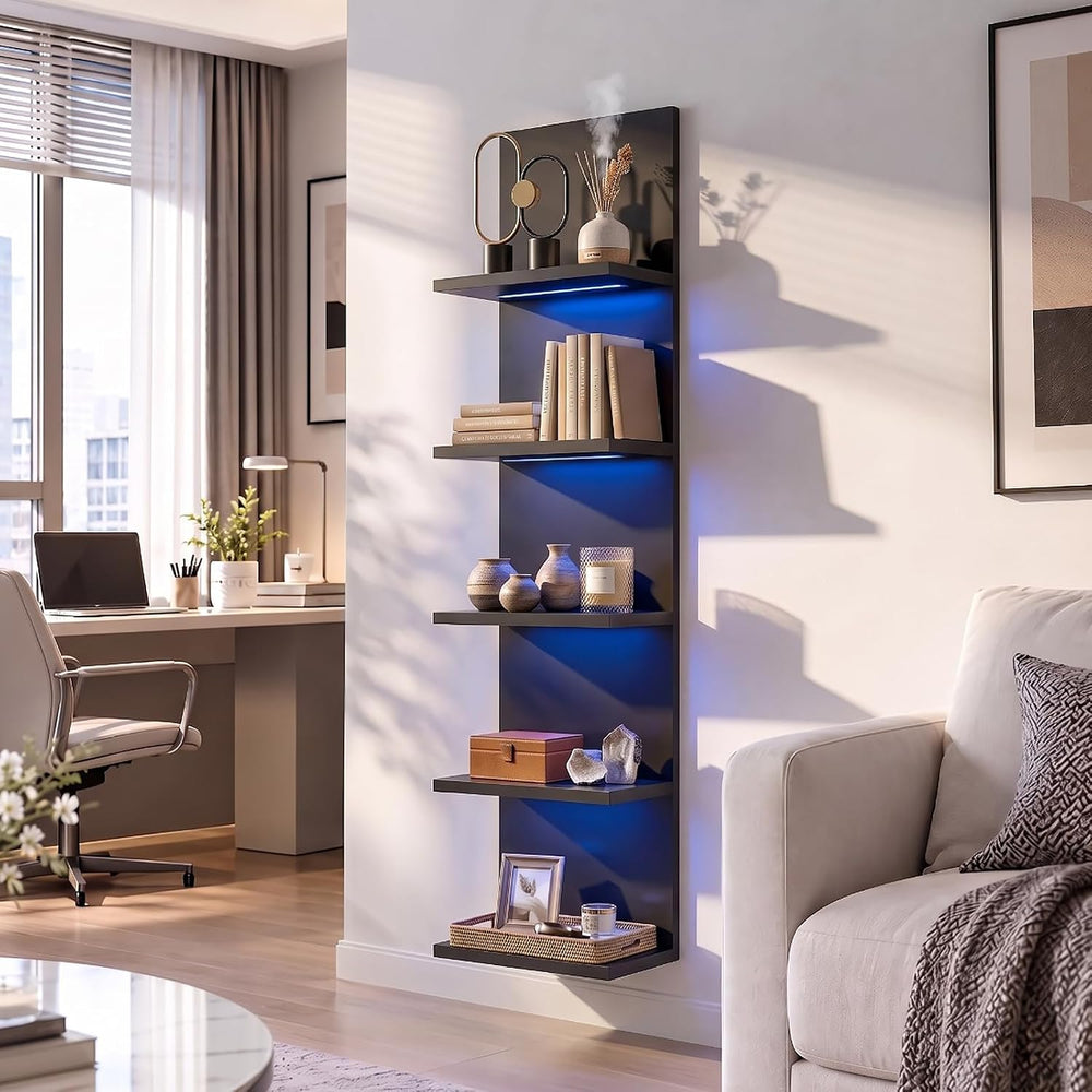 VIWODS 5-Tier Wall Shelf Unit with RGB Light, Black