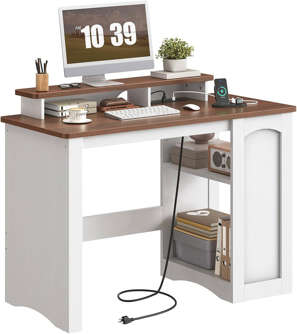 HOOBRO Computer Desk, Office Desk with Charging Station, Farmhouse Executive ...
