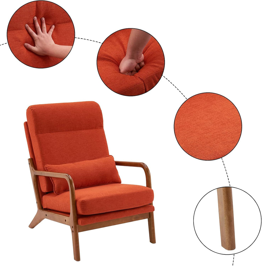 Karl home Accent Chair High Back Mid-Century Modern, Burnt Orange