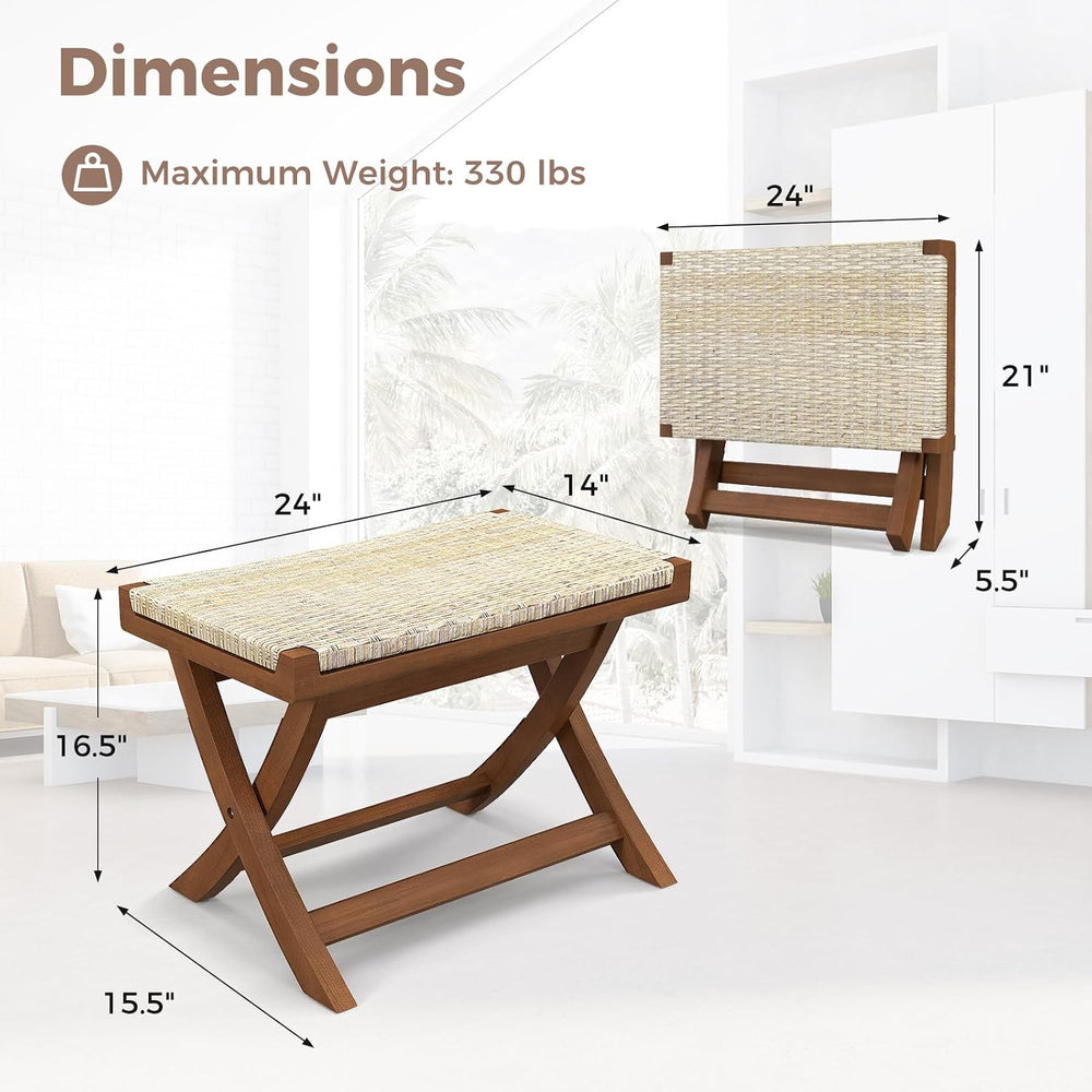 Tangkula Folding Natural Rattan Ottoman, Saddle Footrest Stool with Hand-Wove...