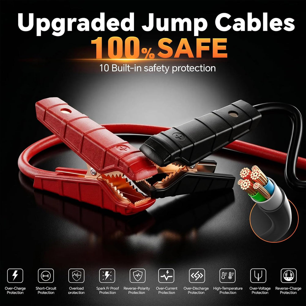 Portable Jump Starter with Air Compressor, FlyAuto 2200A Battery Booster for ...