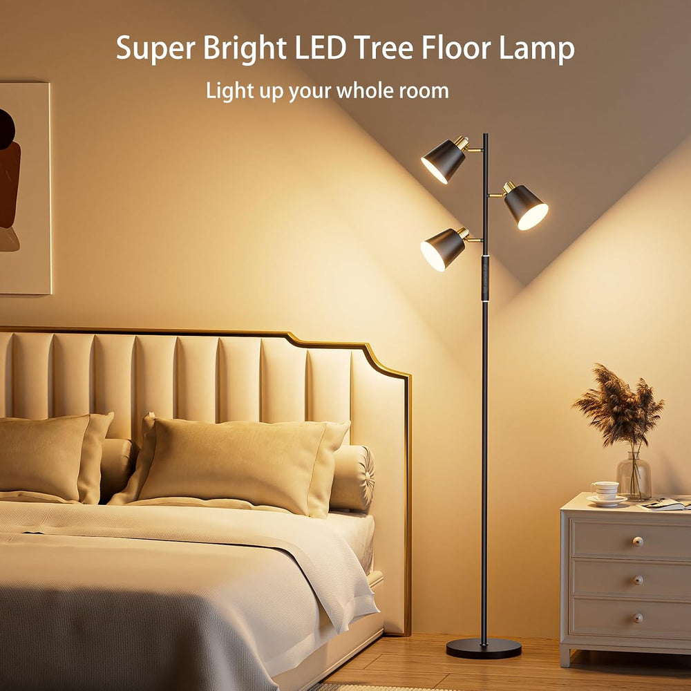 36W LED Tree Floor Lamp, 3 Rotatable Lights Standing Lamps for Living Room