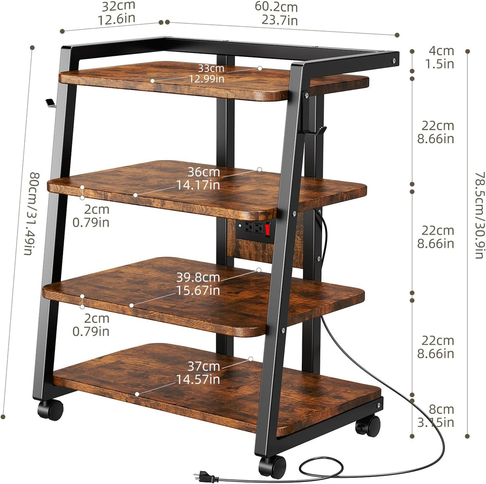 CABTE Mobile AV Media Stand with Outlets and 4 Rolling Caster Wheels