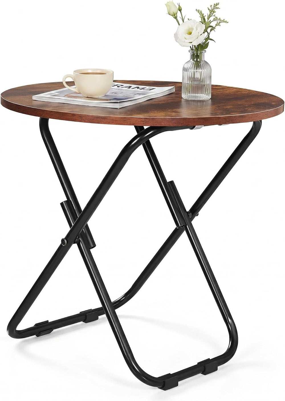 VECELO Patio Outdoor Side Table,17.7 inch Small Folding Table Round Waterproo...