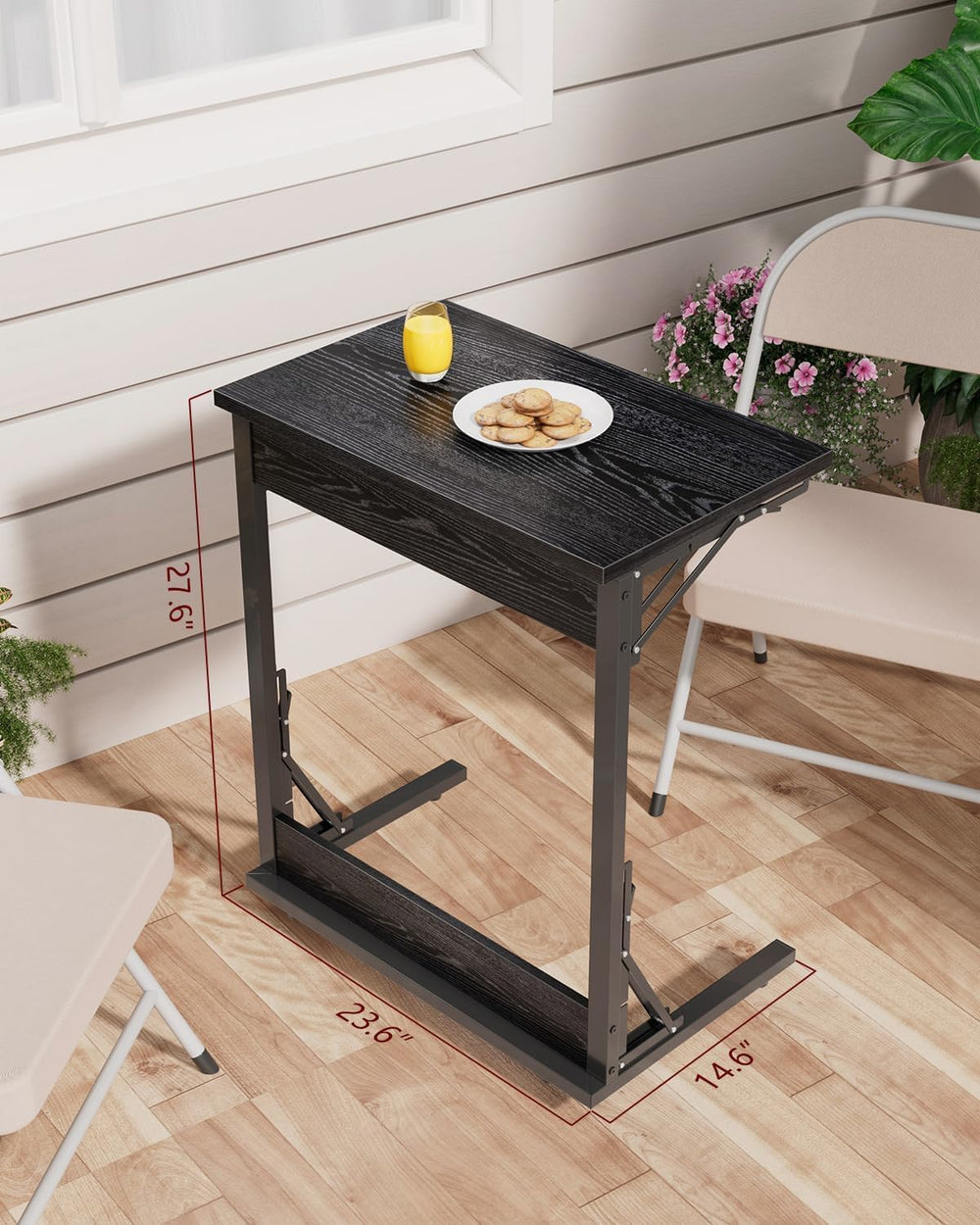 Tatub Folding TV Tray 1PCS, 24" Wide C-Shaped Couch Table, Dark Black