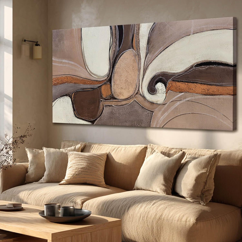 YETHEN WAL Neutral Earth-Tone Abstract Wall Art, Gold Accent Textured Canvas ...