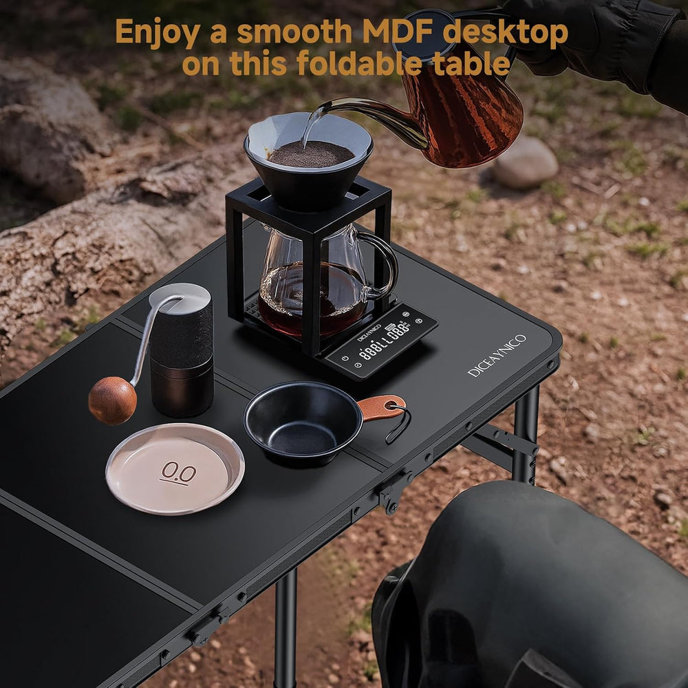 Folding Camping Table, 34.2"x15.7" 3 Adjustable Height Max 27.5"