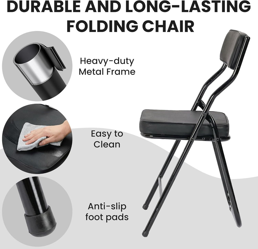 2 Pack Padded Folding Chairs with Cushion & Back for Home Office