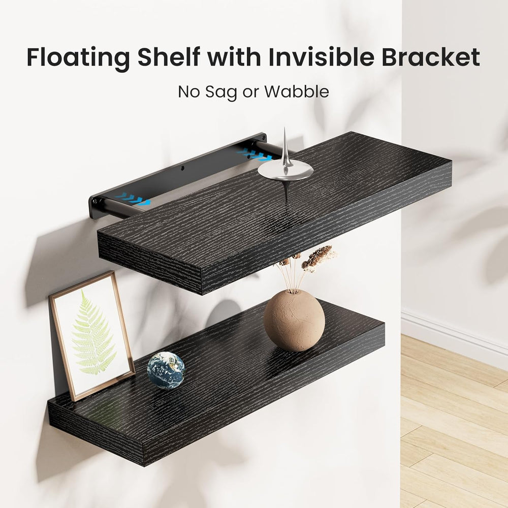 Amada 15.7" Floating Shelves for Wall Decor & Storage, Set of 3, Black
