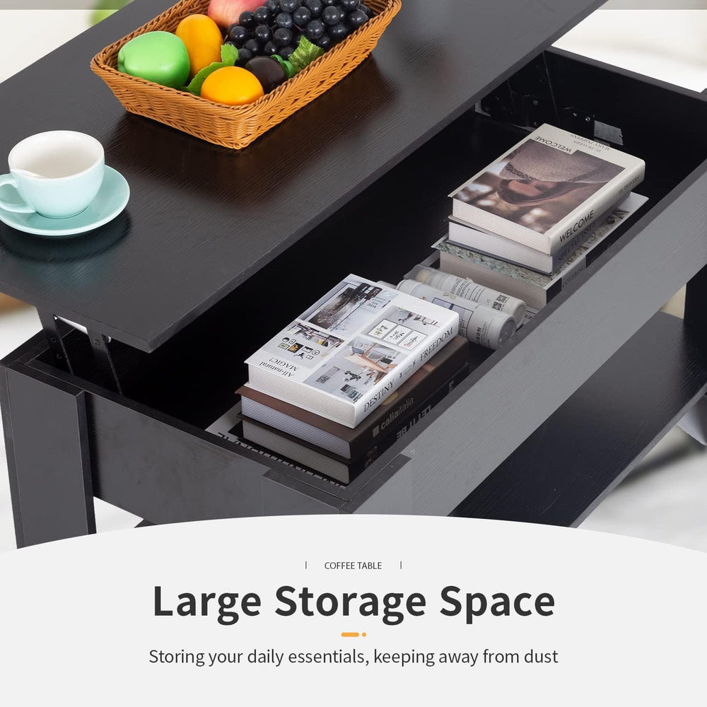 FDW | 39.4" Lift Top Coffee Table | Black | with Hidden Storage